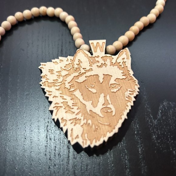 GoodWood NYC Wolf Necklace Wooden Pendant Wooden Beaded - Picture 2 of 4